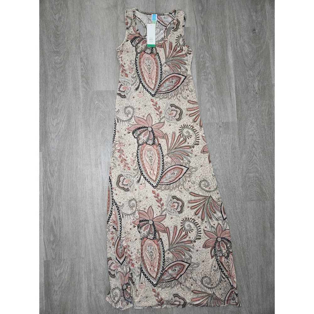 Touch Express Women Brown Coral Paisley Racerback Maxi Dress N471-213-1 Large